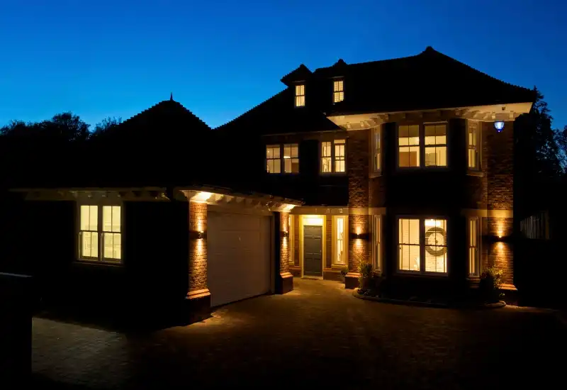 Bright Exterior Security Lights on a Home's Siding